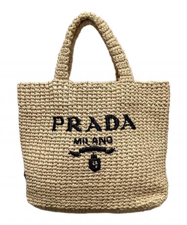 中古・古着通販】PRADA (プラダ) ラフィアトートバッグ ベージュ