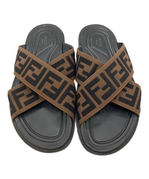 FENDI（フェンディ）FENDI (フェンディ) FF Logo Cross Slider Slippers ブラック サイズ:SIZE6の古着・服飾アイテム