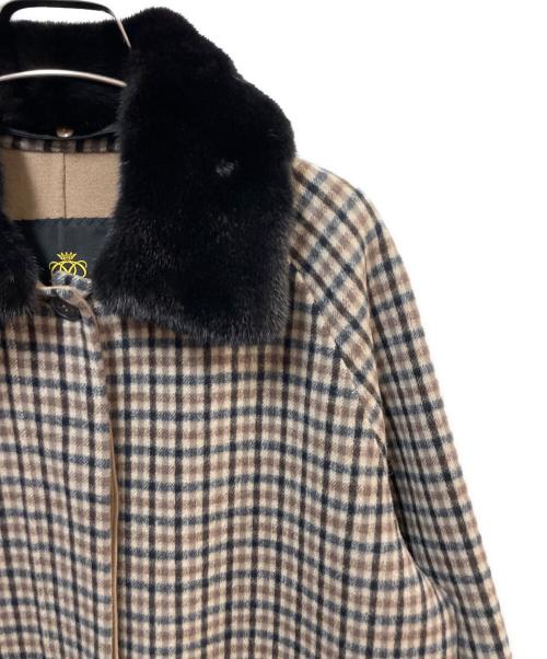 DRAWER（ドゥロワー）DRAWER (ドゥロワー) チェックケヌキファーカラーコート ベージュ×ブルー サイズ:36の古着・服飾アイテム