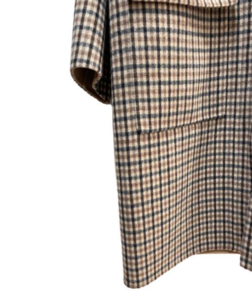 DRAWER（ドゥロワー）DRAWER (ドゥロワー) チェックケヌキファーカラーコート ベージュ×ブルー サイズ:36の古着・服飾アイテム