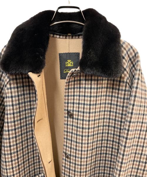 DRAWER（ドゥロワー）DRAWER (ドゥロワー) チェックケヌキファーカラーコート ベージュ×ブルー サイズ:36の古着・服飾アイテム