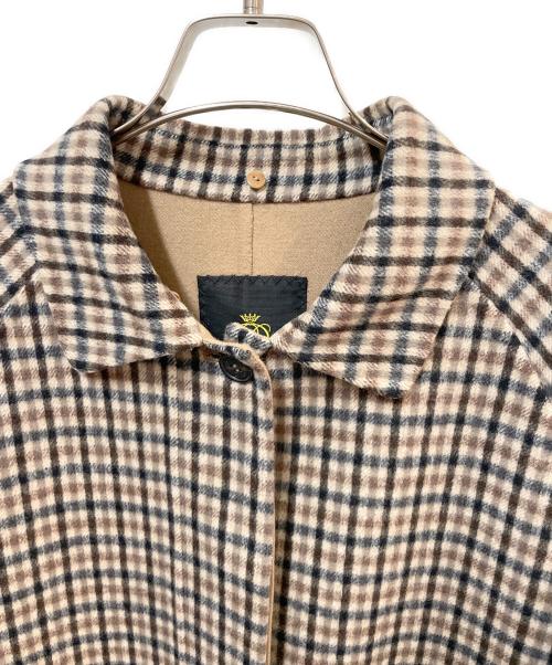 DRAWER（ドゥロワー）DRAWER (ドゥロワー) チェックケヌキファーカラーコート ベージュ×ブルー サイズ:36の古着・服飾アイテム