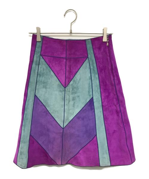 LOUIS VUITTON（ルイ ヴィトン）LOUIS VUITTON (ルイ ヴィトン) パッチワークスウェードスカート パープル サイズ:SIZE 36の古着・服飾アイテム