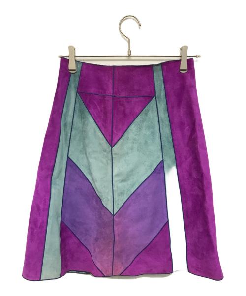 LOUIS VUITTON（ルイ ヴィトン）LOUIS VUITTON (ルイ ヴィトン) パッチワークスウェードスカート パープル サイズ:SIZE 36の古着・服飾アイテム