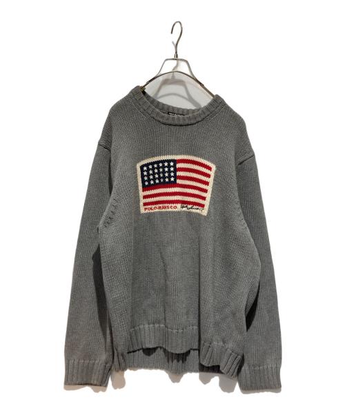 POLO JEANS CO.（ポロジーンズカンパニー）POLO JEANS CO. (ポロジーンズカンパニー) 星条旗ニット グレー サイズ:XLの古着・服飾アイテム