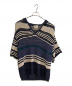 YOKEヨーク）の古着「BORDER MESH KNIT SKIPPER POLO SHIRT」｜ネイビー×アイボリー