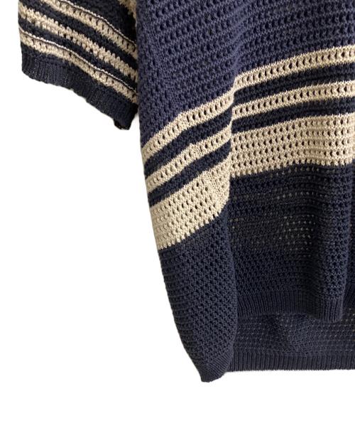 YOKE（ヨーク）YOKE (ヨーク) BORDER MESH KNIT SKIPPER POLO SHIRT ネイビー×アイボリー サイズ:4の古着・服飾アイテム
