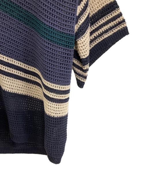 YOKE（ヨーク）YOKE (ヨーク) BORDER MESH KNIT SKIPPER POLO SHIRT ネイビー×アイボリー サイズ:4の古着・服飾アイテム
