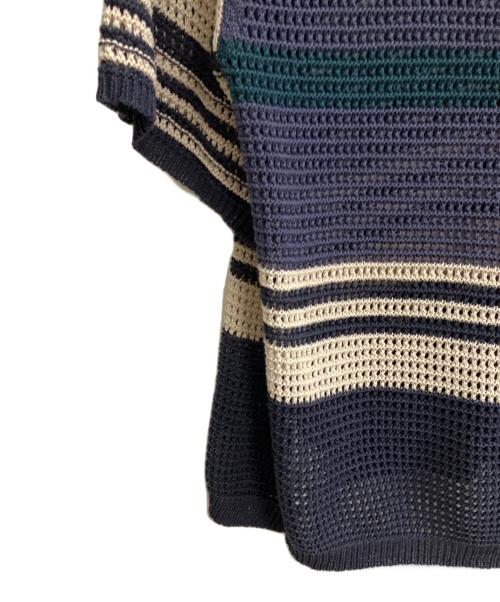 YOKE（ヨーク）YOKE (ヨーク) BORDER MESH KNIT SKIPPER POLO SHIRT ネイビー×アイボリー サイズ:4の古着・服飾アイテム