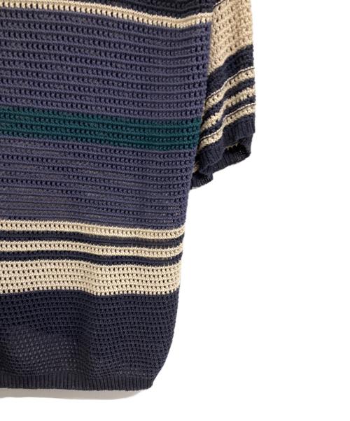 YOKE（ヨーク）YOKE (ヨーク) BORDER MESH KNIT SKIPPER POLO SHIRT ネイビー×アイボリー サイズ:4の古着・服飾アイテム