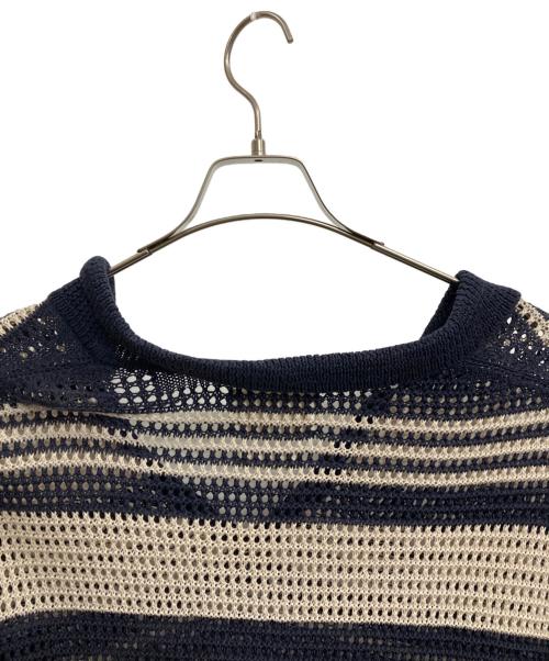 YOKE（ヨーク）YOKE (ヨーク) BORDER MESH KNIT SKIPPER POLO SHIRT ネイビー×アイボリー サイズ:4の古着・服飾アイテム