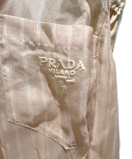 PRADA（プラダ）PRADA (プラダ) Striped Organza Midi Shirt Dress/ストライプ オーガンザ ミディ シャツワンピース/P3J34R/ ライトピンク サイズ:36の古着・服飾アイテム