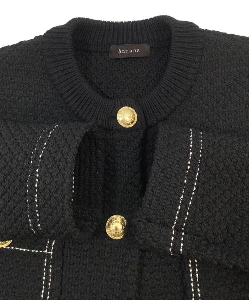 anuans（アニュアンス）anuans (アニュアンス) ノーカラーニットジャケット ブラック サイズ:Sの古着・服飾アイテム