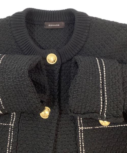 anuans（アニュアンス）anuans (アニュアンス) ノーカラーニットジャケット ブラック サイズ:Sの古着・服飾アイテム