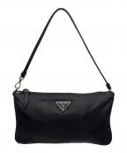 PRADAプラダ）の古着「レザーストラップ付 フラットポーチ」｜ブラック