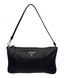 PRADA（プラダ）の古着「レザーストラップ付 フラットポーチ」｜ブラック