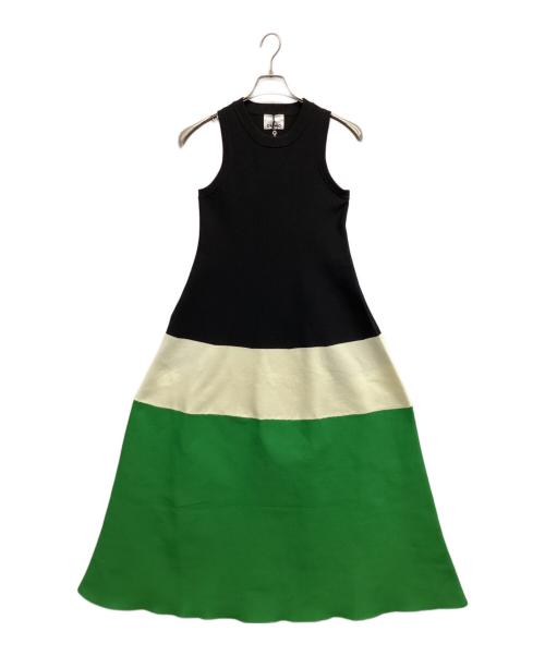 OMMO（オーエムエムオー）OMMO (オーエムエムオー) TENT LINE BLOCKING KNIT OP ブラック/ホワイト/グリーン サイズ:36の古着・服飾アイテム