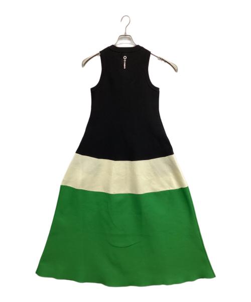 OMMO（オーエムエムオー）OMMO (オーエムエムオー) TENT LINE BLOCKING KNIT OP ブラック/ホワイト/グリーン サイズ:36の古着・服飾アイテム