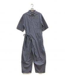 ETRE TOKYO（エトレトウキョウ）の古着「ハーフスリーブストライプオールインワン」｜ネイビー