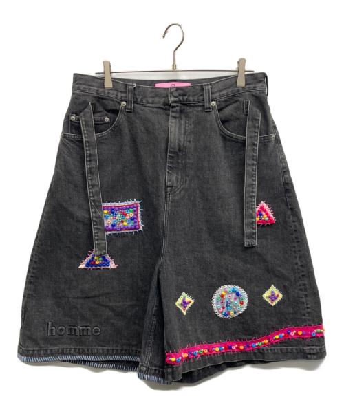 ANREALAGE HOMME（アンリアレイジオム）anrealage homme (アンリアレイジオム) BEADS HAND DRAWING CROPPED DENIM PANTS ブラック サイズ:48の古着・服飾アイテム