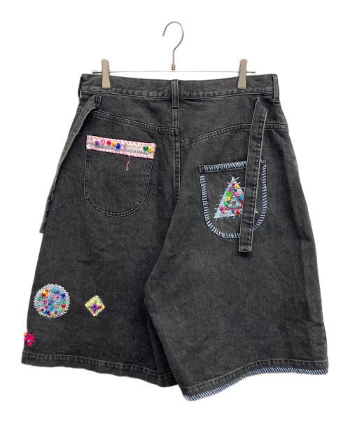 ANREALAGE HOMME（アンリアレイジオム）anrealage homme (アンリアレイジオム) BEADS HAND DRAWING CROPPED DENIM PANTS ブラック サイズ:48の古着・服飾アイテム