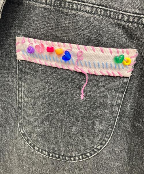 ANREALAGE HOMME（アンリアレイジオム）anrealage homme (アンリアレイジオム) BEADS HAND DRAWING CROPPED DENIM PANTS ブラック サイズ:48の古着・服飾アイテム