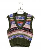 GANNIガニー）の古着「Graphic V-neck Vest」｜グリーン