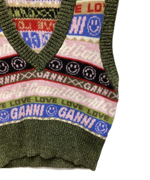 GANNI（ガニー）GANNI (ガニー) Graphic V-neck Vest グリーン サイズ:Mの古着・服飾アイテム