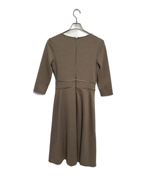 LAUREN RALPH LAUREN（ローレンラルフローレン）LAUREN RALPH LAUREN (ローレンラルフローレン) 千鳥柄カシュクールニットワンピース ベージュ サイズ:Sの古着・服飾アイテム