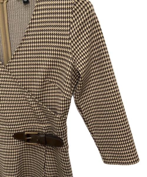 LAUREN RALPH LAUREN（ローレンラルフローレン）LAUREN RALPH LAUREN (ローレンラルフローレン) 千鳥柄カシュクールニットワンピース ベージュ サイズ:Sの古着・服飾アイテム