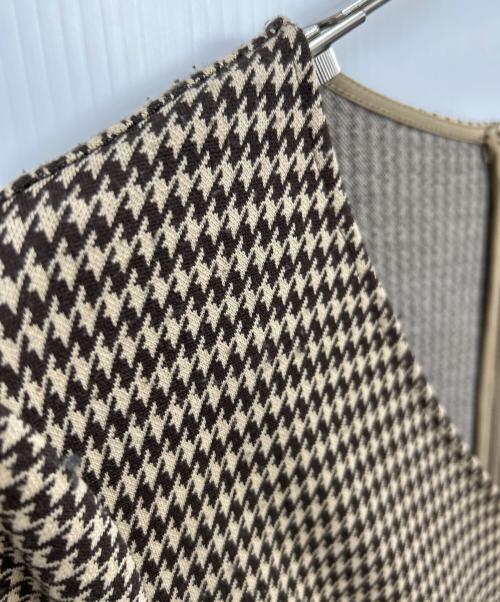 LAUREN RALPH LAUREN（ローレンラルフローレン）LAUREN RALPH LAUREN (ローレンラルフローレン) 千鳥柄カシュクールニットワンピース ベージュ サイズ:Sの古着・服飾アイテム