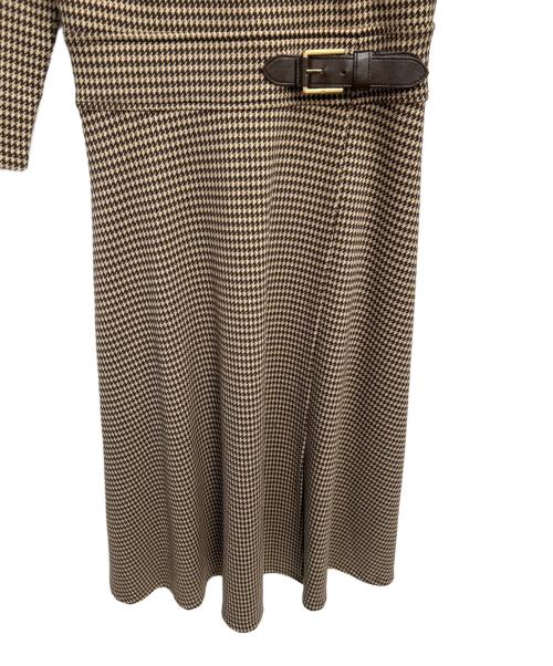 LAUREN RALPH LAUREN（ローレンラルフローレン）LAUREN RALPH LAUREN (ローレンラルフローレン) 千鳥柄カシュクールニットワンピース ベージュ サイズ:Sの古着・服飾アイテム