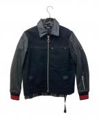 DIESELディーゼル）の古着「襟レザーキャンバスレイヤードジャケット」｜ブラック