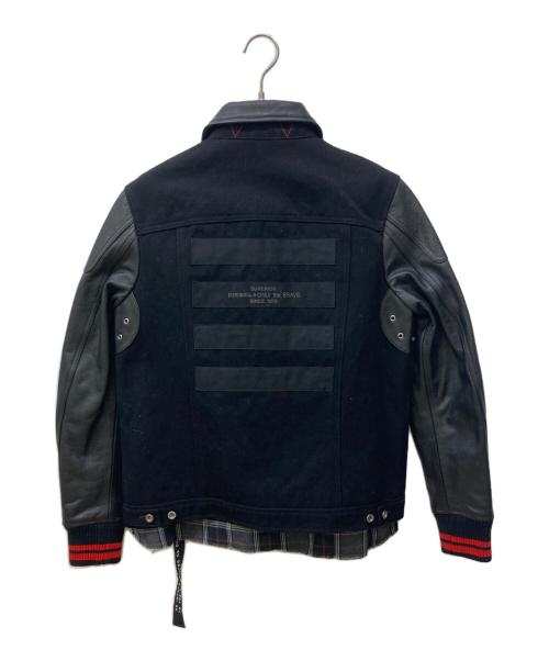 DIESEL（ディーゼル）DIESEL (ディーゼル) 襟レザーキャンバスレイヤードジャケット ブラック サイズ:Sの古着・服飾アイテム