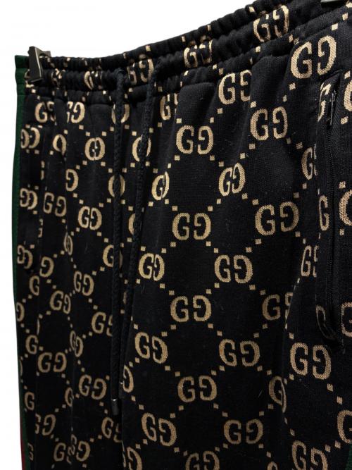 GUCCI（グッチ）GUCCI (グッチ) GGコットンジャージー ジョギングパンツ ブラック×ベージュ サイズ:Mの古着・服飾アイテム