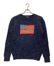 POLO RALPH LAUREN（ポロ・ラルフローレン）の古着「星条旗コットン・リネンニット」｜ネイビー