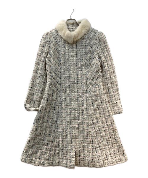 Rene（ルネ）Rene (ルネ) ツイードミンクファーウールワンピースコート ホワイト サイズ:36の古着・服飾アイテム