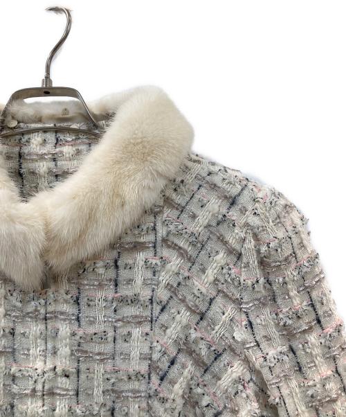 Rene（ルネ）Rene (ルネ) ツイードミンクファーウールワンピースコート ホワイト サイズ:36の古着・服飾アイテム