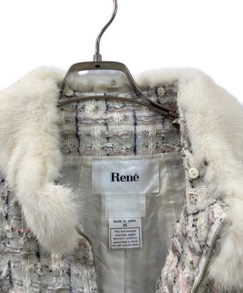 Rene（ルネ）Rene (ルネ) ツイードミンクファーウールワンピースコート ホワイト サイズ:36の古着・服飾アイテム