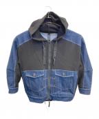 AULA AILAアウラアイラ）の古着「フーディーデニムコンビブルゾン」｜ブラック