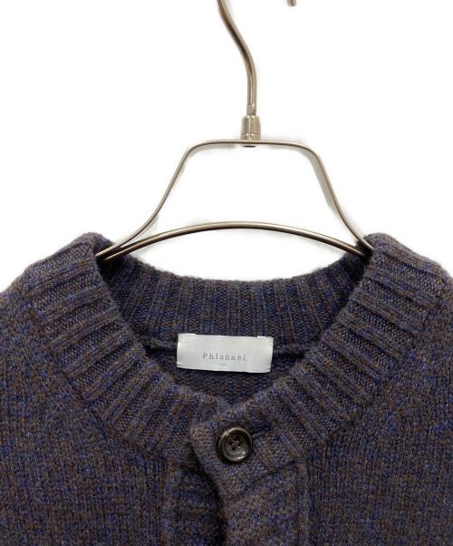 Phlannel（フランネル）Phlannel (フランネル) クルーネックカーディガン ブルー×ブラウン サイズ:3の古着・服飾アイテム