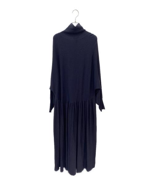 Curensology（カレンソロジー）Curensology (カレンソロジー) ウールハイネックギャザーワンピース ネイビー サイズ:Freeの古着・服飾アイテム