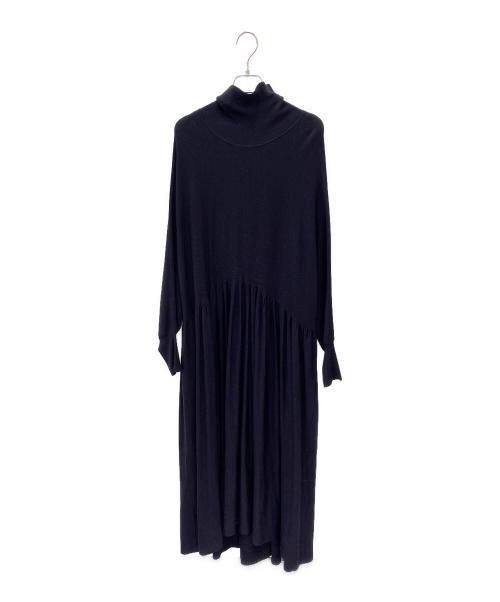 Curensology（カレンソロジー）Curensology (カレンソロジー) ウールハイネックギャザーワンピース ネイビー サイズ:Freeの古着・服飾アイテム