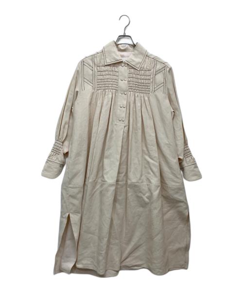 JIL SANDER（ジルサンダー）JIL SANDER (ジルサンダー) 22AW ステッチギャザーリネンワンピース アイボリー サイズ:SIZE 32の古着・服飾アイテム