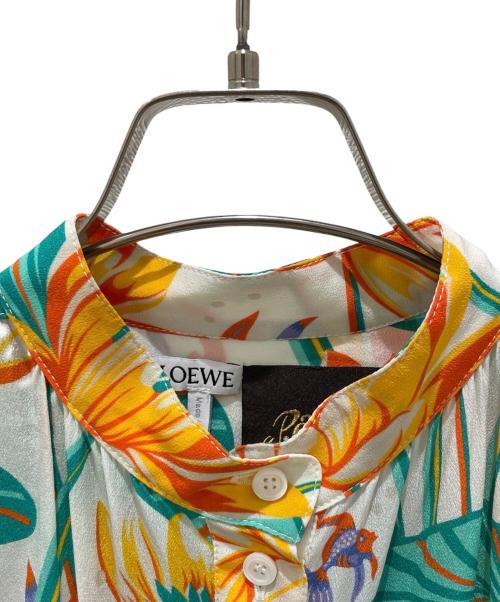 LOEWE（ロエベ）LOEWE (ロエベ) Paula's Ibiza プリントバンドカラーシャツワンピース ホワイト×グリーン サイズ:36の古着・服飾アイテム