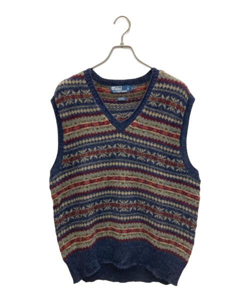 POLO RALPH LAUREN（ポロ・ラルフローレン）POLO RALPH LAUREN (ポロ・ラルフローレン) 総柄アルパカ混ニットベスト ネイビー サイズ:SIZE Lの古着・服飾アイテム