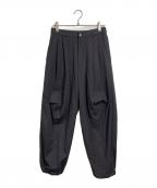 ARGUEアーギュ）の古着「WOOL WIDE TUCK PANTS 裾ドローコード ウールワイドパンツ　日本製」｜グレー
