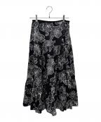 DRAWERドゥロワー）の古着「フラワープリントギャザーロングスカート」｜ブラック