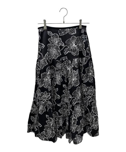 DRAWER（ドゥロワー）DRAWER (ドゥロワー) フラワープリントギャザーロングスカート ブラック サイズ:36の古着・服飾アイテム