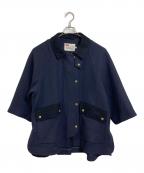 Traditional Weatherwearトラディショナルウェザーウェア）の古着「圧縮メルトンダブルフェイスミドルAラインコート　LOTHIAN ロシアン　アウター」｜ネイビー